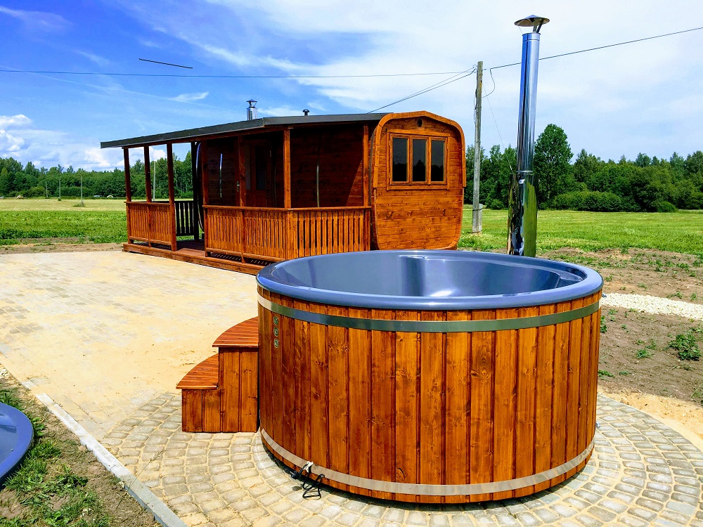 Ovālā mucveida pirts 6m + terase + kubls