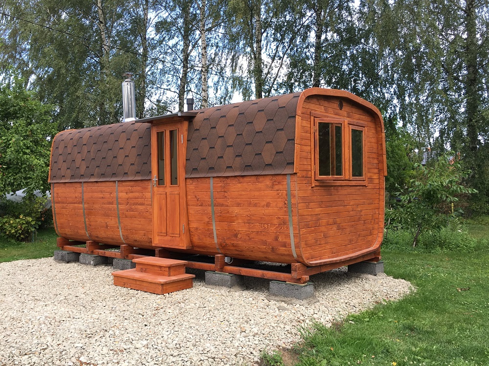 Овальная баня-бочка 6 метров + печь Grilld + душ